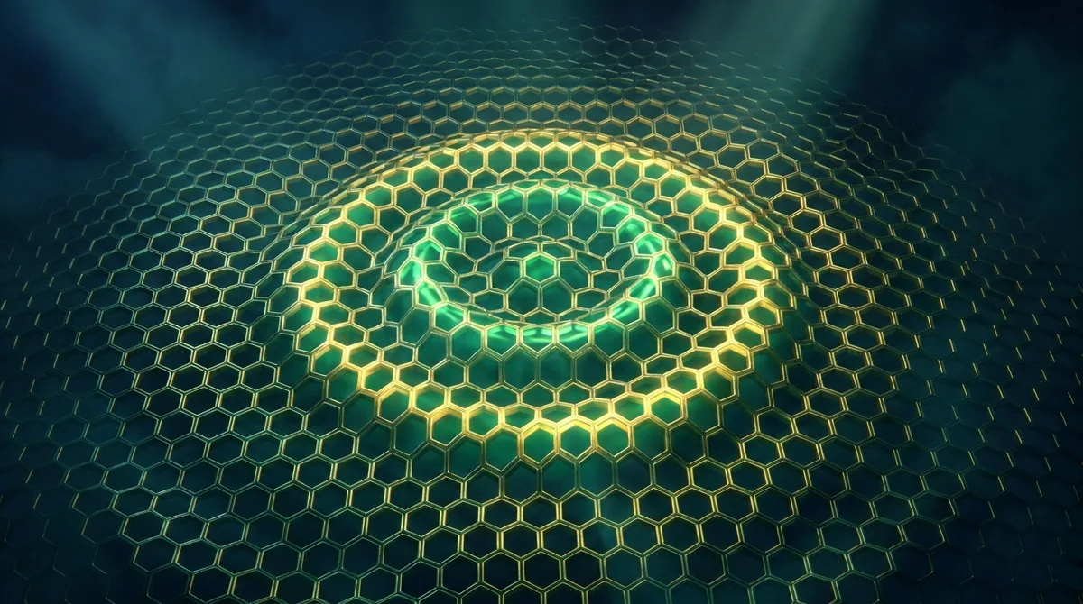A hexagonal graphene lattice radiates energy, illustrating advanced technology for a student management system.